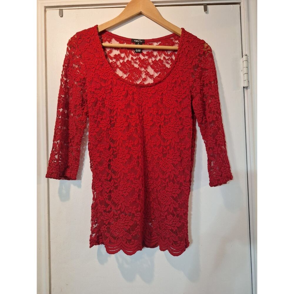 Rue21 Red Crochet Lace Top Boho Hippie Indie Sz Medium Feminine